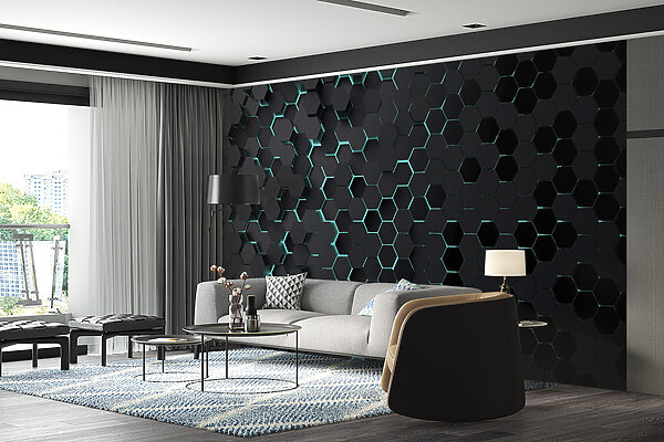 Black hexagons with blue lights Black hexagons with blue lights