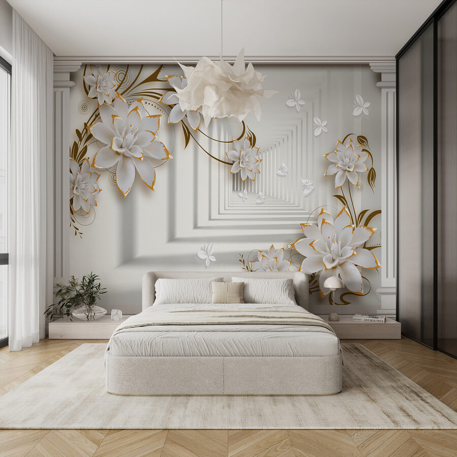 Elegant floral frame with butterfiles.
