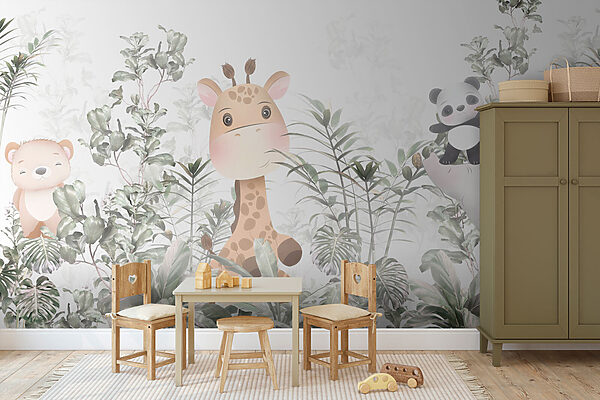 Giraffe and panda in a forest Giraffe and panda in a forest