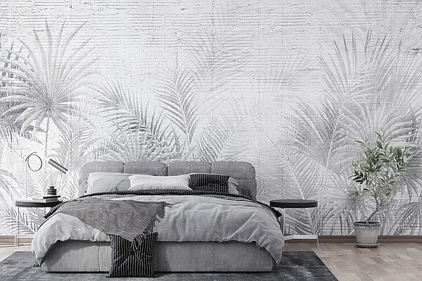 White and grey background with palm leaves u74401pib6mr 600x400 - White and grey background with palm leaves