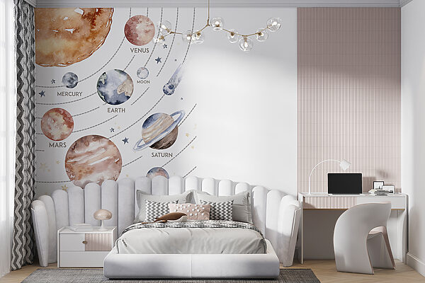 Watercolor of planets and stars Watercolor of planets and stars