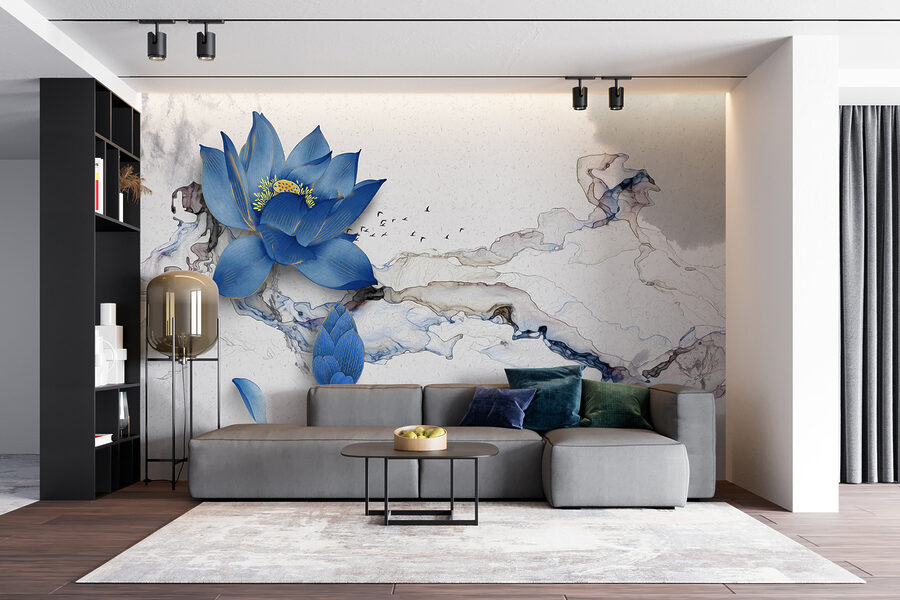 Wall murals Blue flower on a marble surface - Image 5