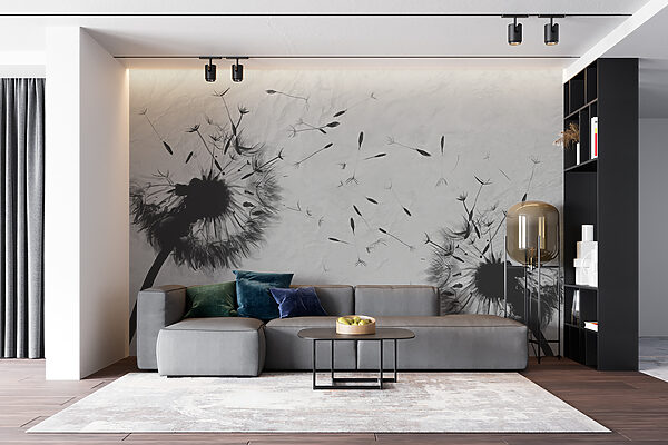 Black and white image of dandelions