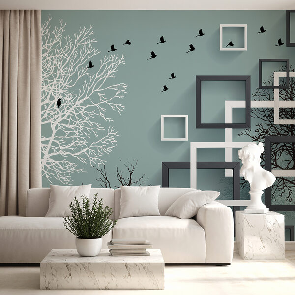 Wall mural with trees and birds flying Wall mural with trees and birds flying