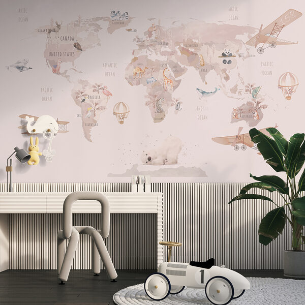 Map of the world with airplanes and polar bears Map of the world with airplanes and polar bears
