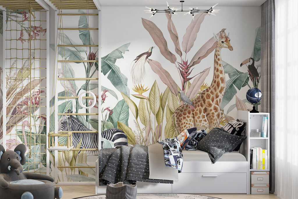 Wallpaper with zebras and birds Wallpaper with zebras and birds