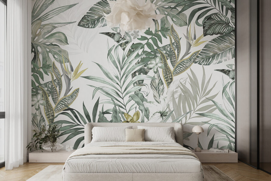 Wall murals Wallpaper with leaves and flowers - Image 5