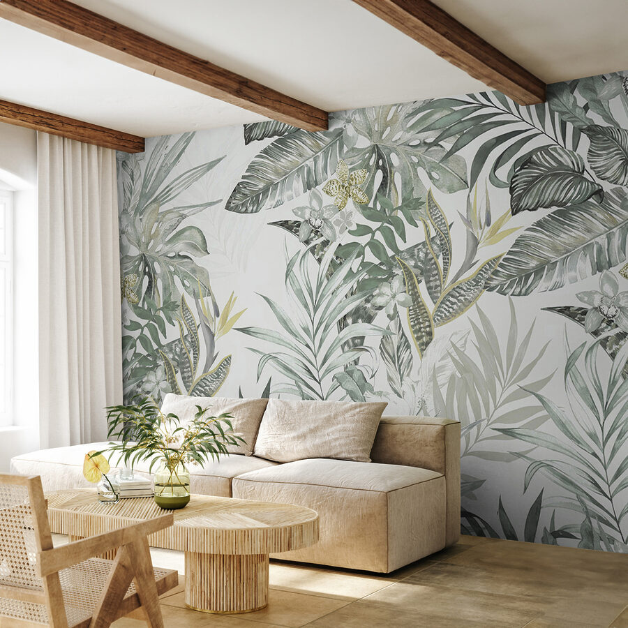Wall murals Wallpaper with leaves and flowers - Image 6