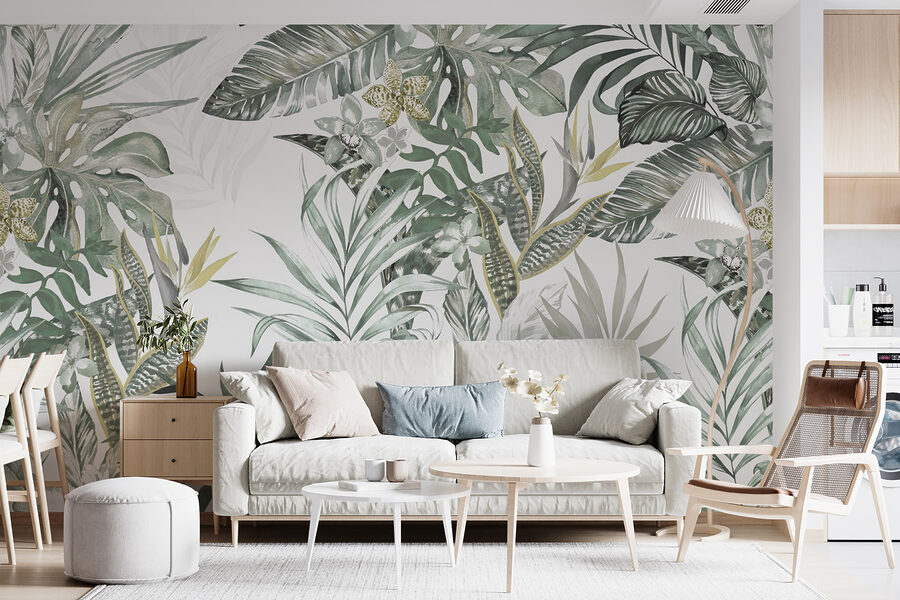 Wall murals Wallpaper with leaves and flowers - Image 7