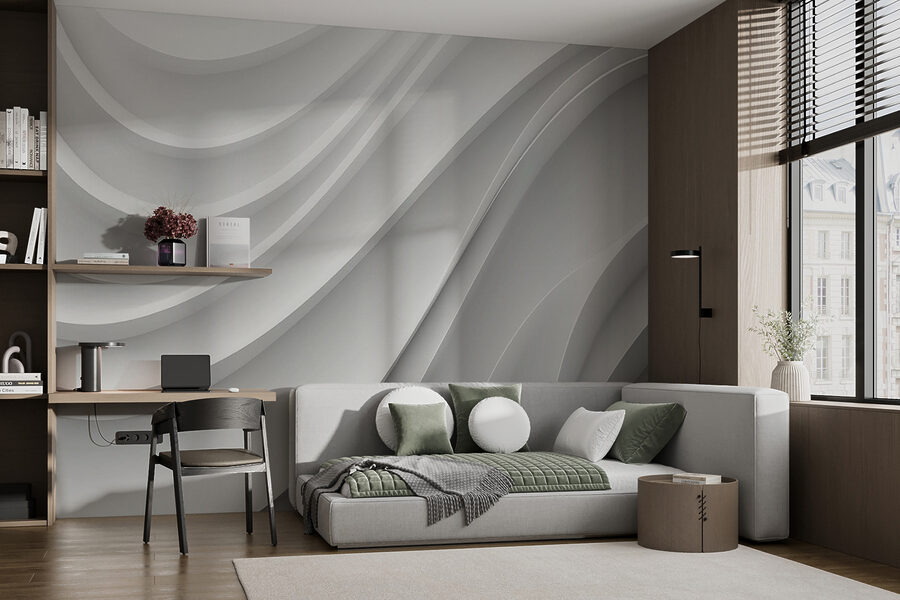 Wall murals White and grey wavy lines - Image 4