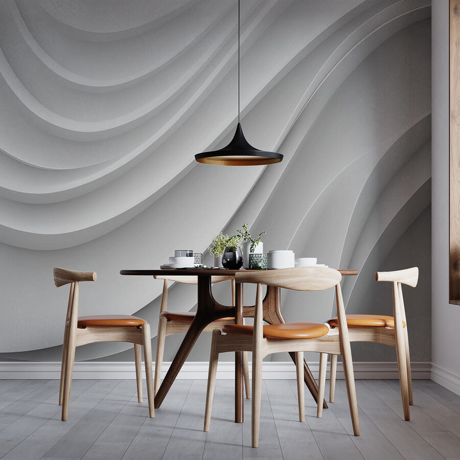 Wall murals White and grey wavy lines - Image 5
