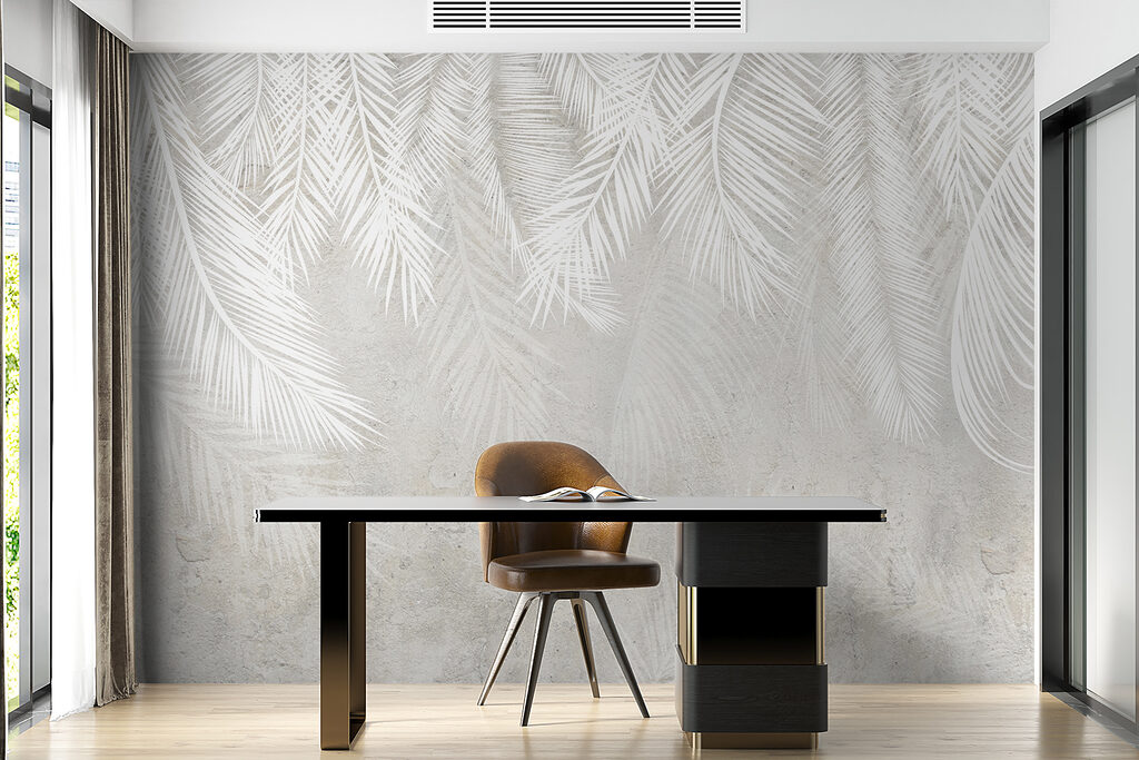 White leaves on a grey surface White leaves on a grey surface