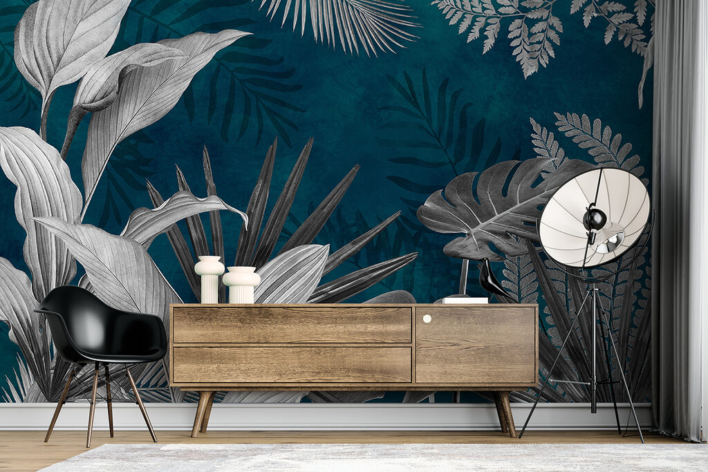 Group of leaves on a blue background Group of leaves on a blue background