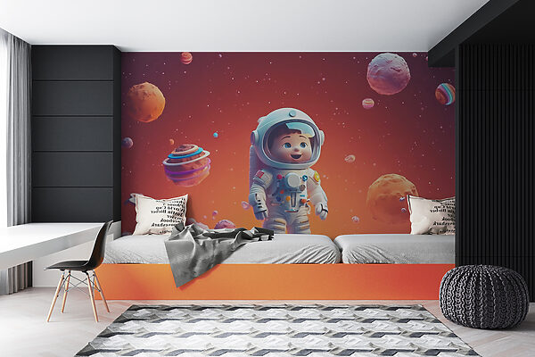 Cartoon of a toy astronaut in space Cartoon of a toy astronaut in space