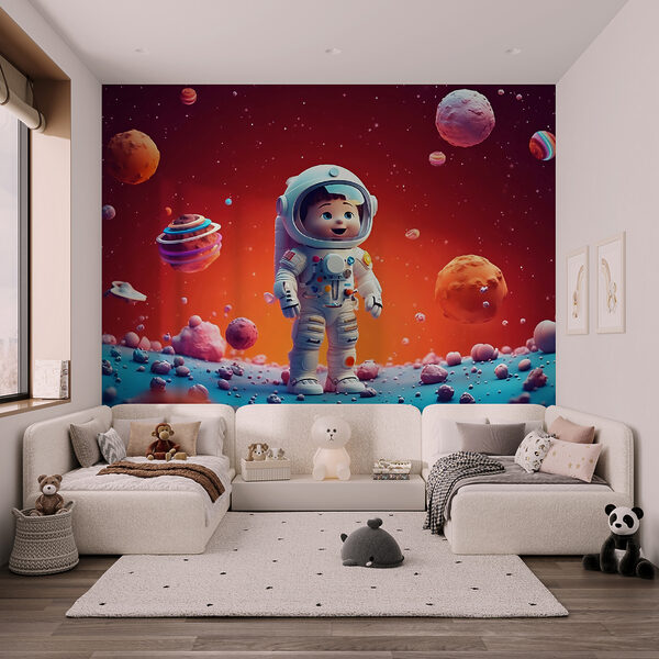 Cartoon of a toy astronaut in space Cartoon of a toy astronaut in space