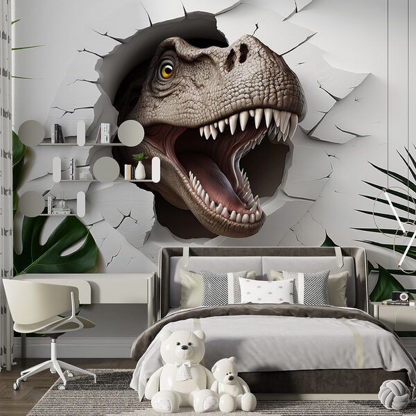 Dinosaur head coming out of a hole in a wall Dinosaur head coming out of a hole in a wall