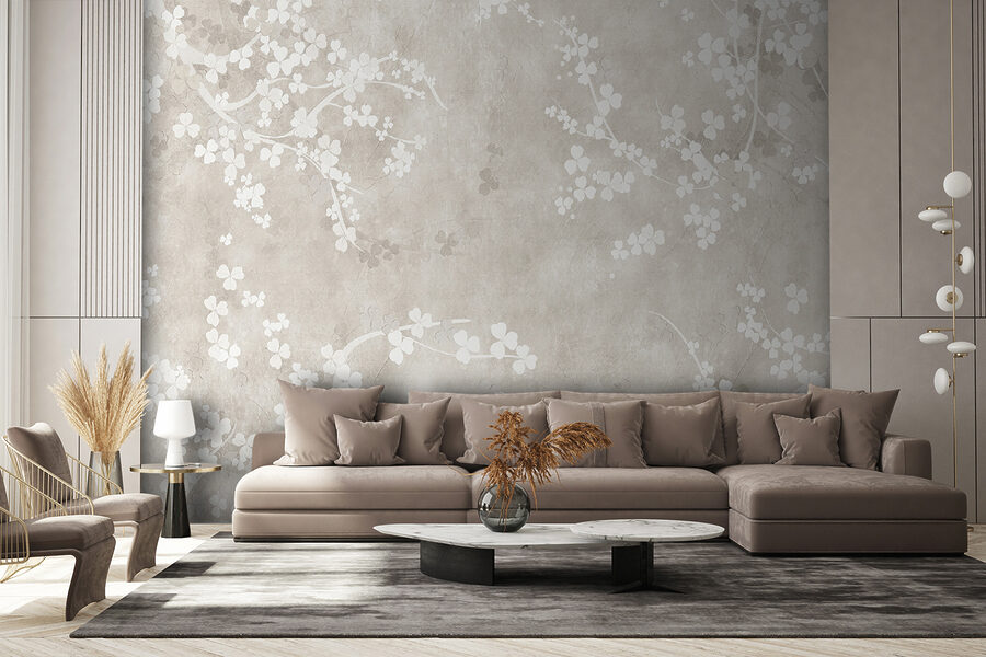 Wall murals White flowers on a beige background - Image 5