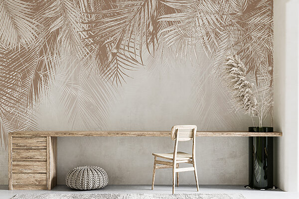 White and brown background with palm leaves White and brown background with palm leaves