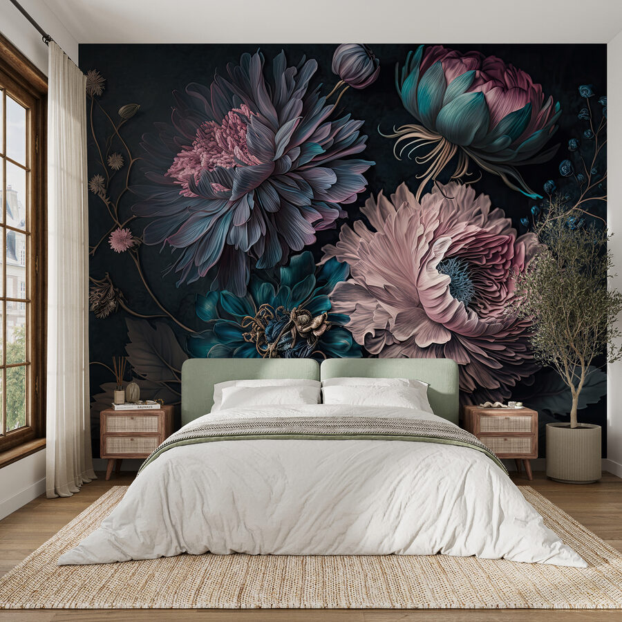 Wall murals Elegant flowers on a dark background. - Image 4