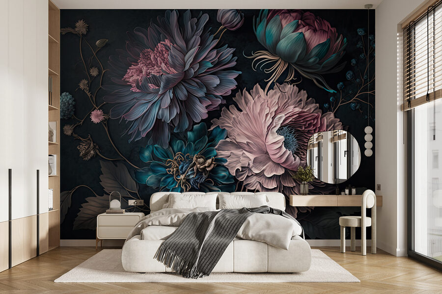 Wall murals Elegant flowers on a dark background. - Image 5