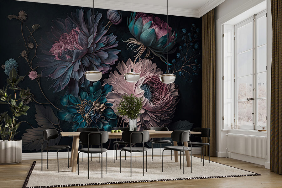 Wall murals Elegant flowers on a dark background. - Image 7