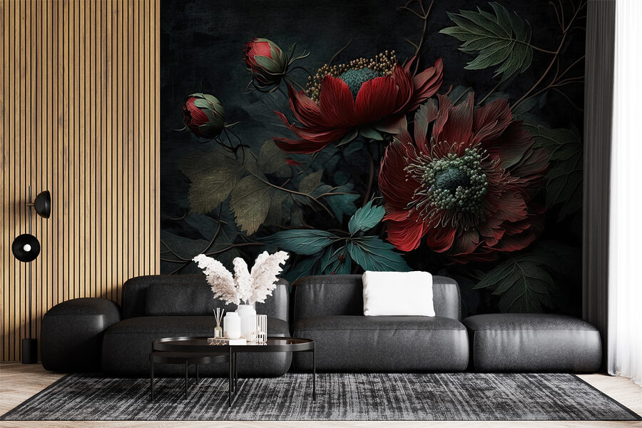 Dark blooms in a moody setting.