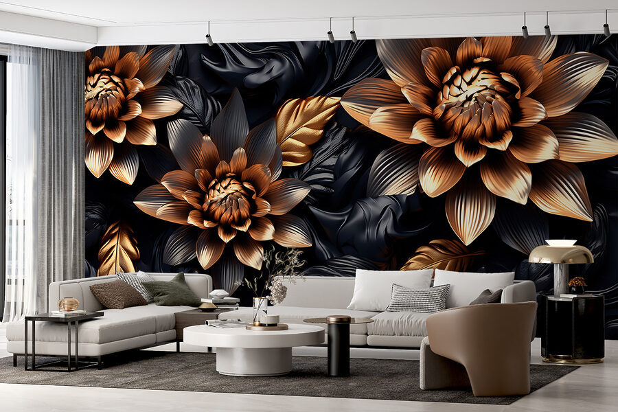 Wall murals Bronze blooms in midnight shadows. - Image 6