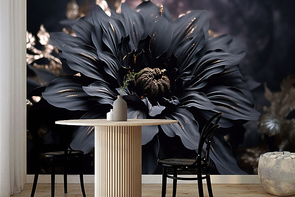 Elegant noir bloom shimmers in dark