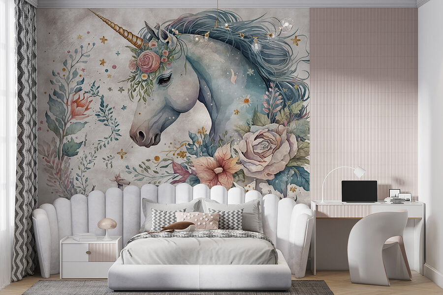 Wall murals Unicorn with flowers and leaves - Image 6