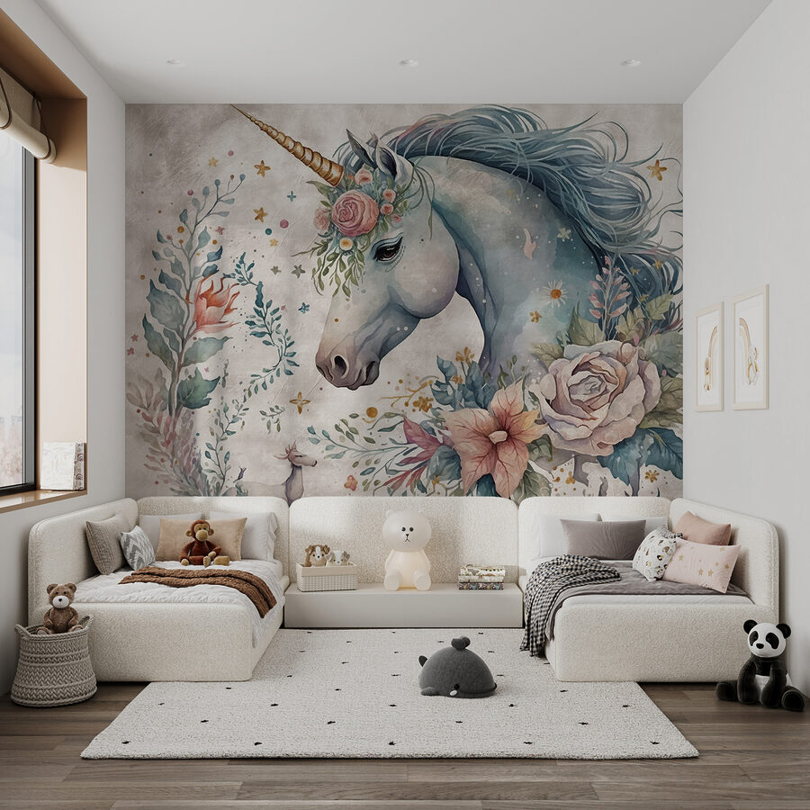 Wall murals Unicorn with flowers and leaves - Image 7