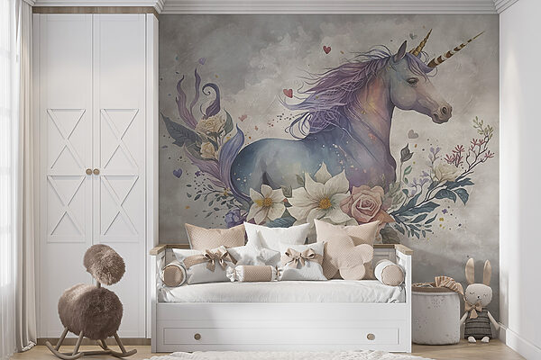 A unicorn with flowers and leaves A unicorn with flowers and leaves