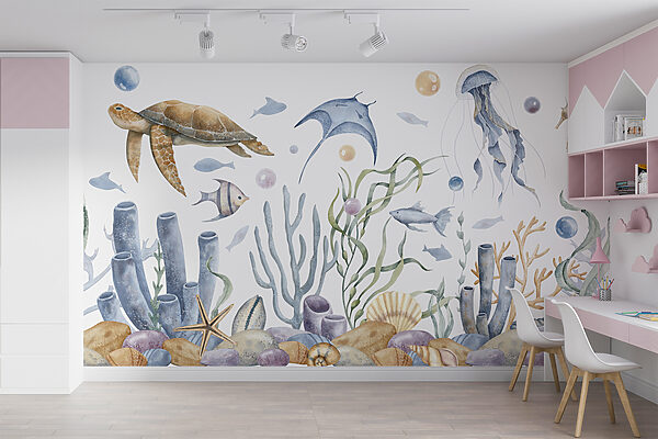 Sea life with fish and seaweed Sea life with fish and seaweed