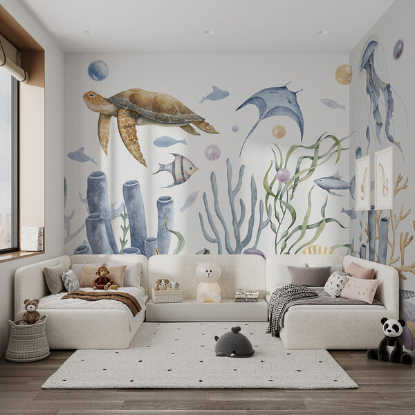 Sea life with fish and seaweed Sea life with fish and seaweed
