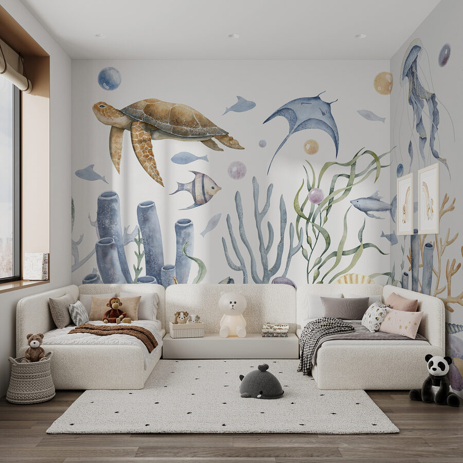 Sea life with fish and seaweed Sea life with fish and seaweed