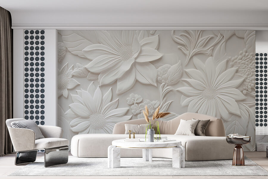 Wall murals White wall with flowers and leaves - Image 3