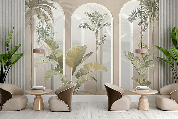Wall mural of a room with palm trees u96402piz1mr 600x400 - Wall mural of a room with palm trees