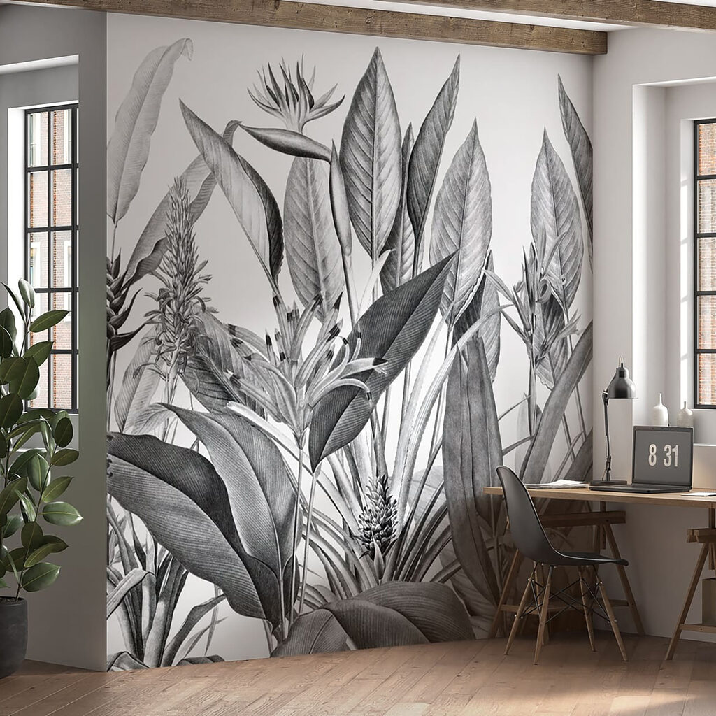 Tropical foliage in monochrome shades