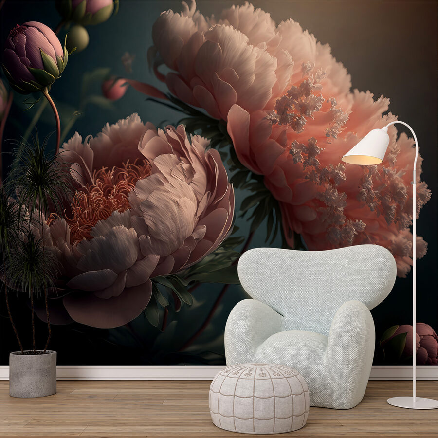 Delicate peonies in soft colors.