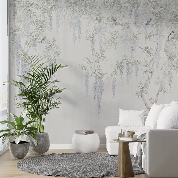 Wallpaper with flowers and birds Wallpaper with flowers and birds