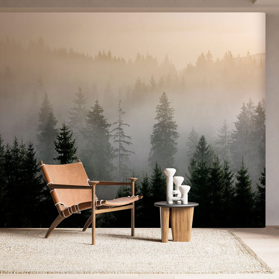 Wall murals Foggy forest with trees - Image 4