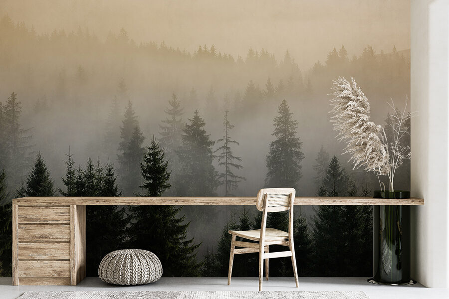 Wall murals Foggy forest with trees - Image 5