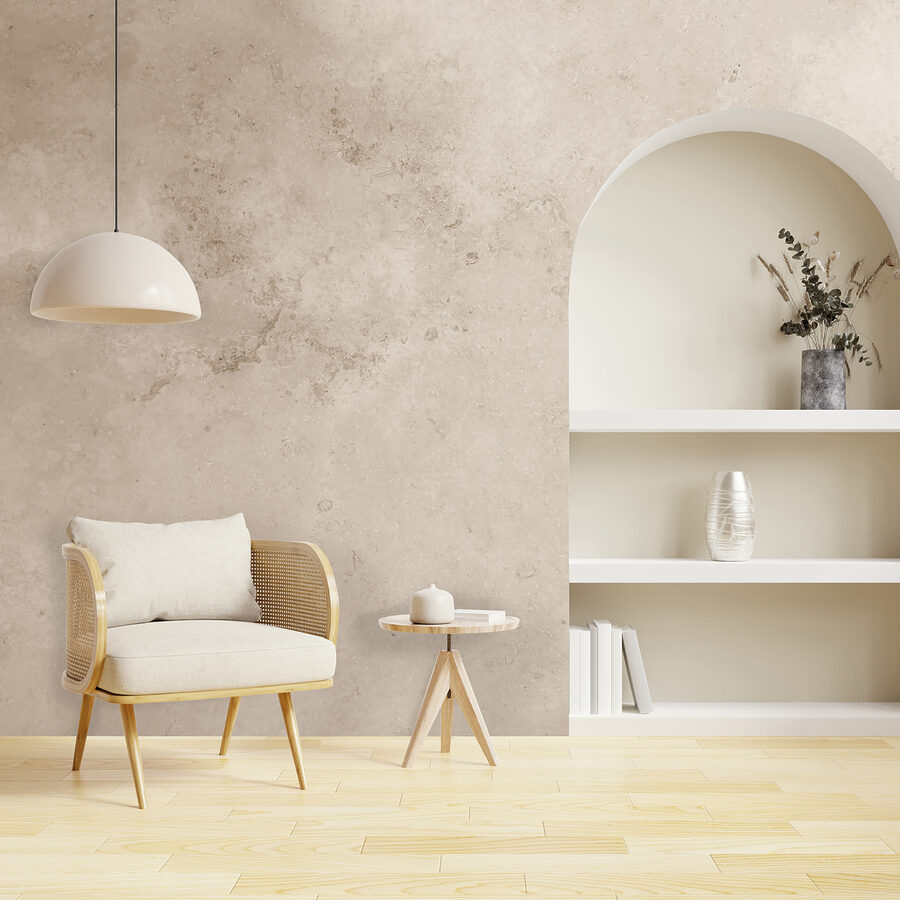 Soft, textured background in neutral tones.