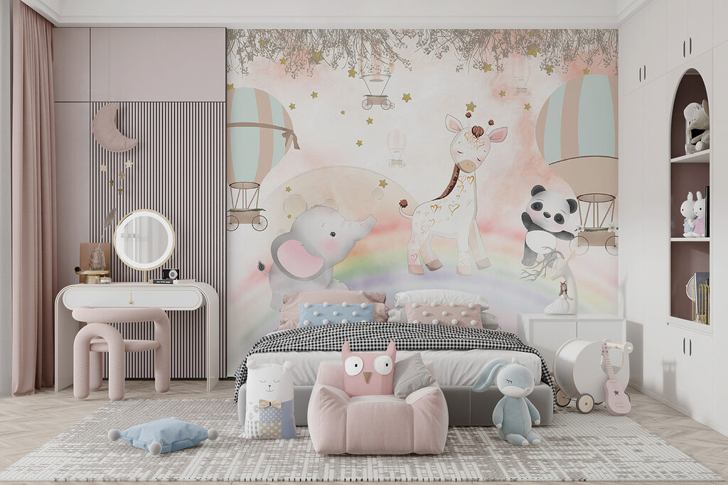 Cartoon animals on a rainbow Cartoon animals on a rainbow