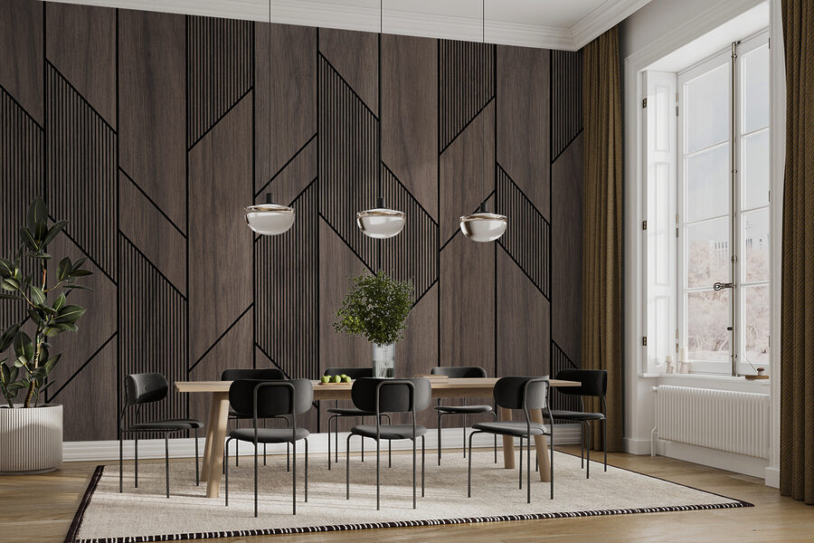 Wall murals A wood paneling with black lines - Image 5