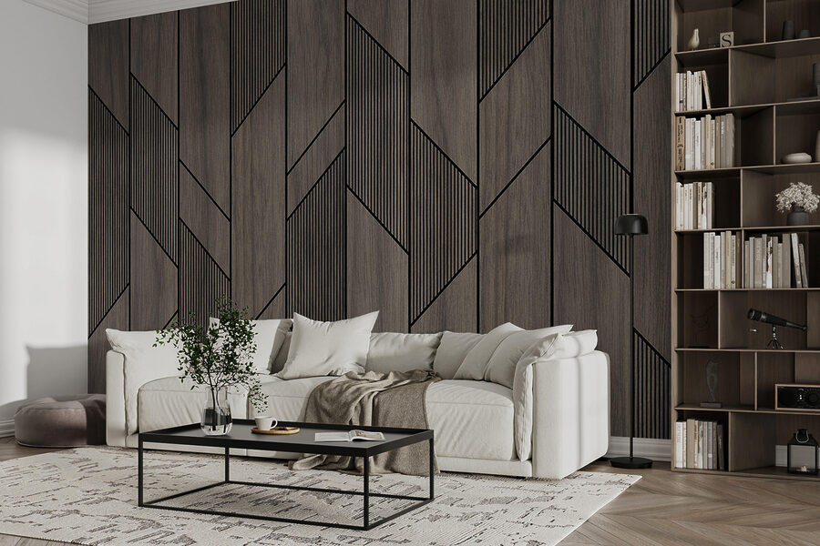 Wall murals A wood paneling with black lines - Image 6