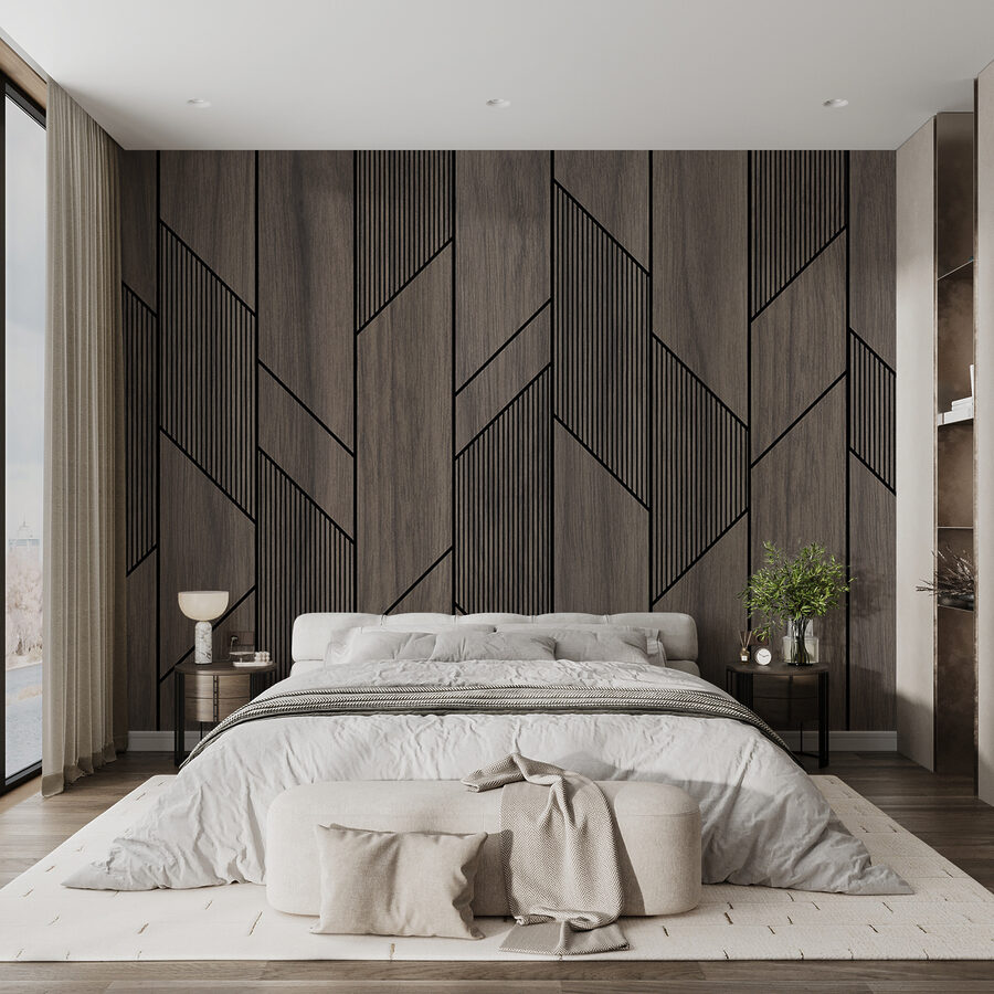 Wall murals A wood paneling with black lines - Image 7