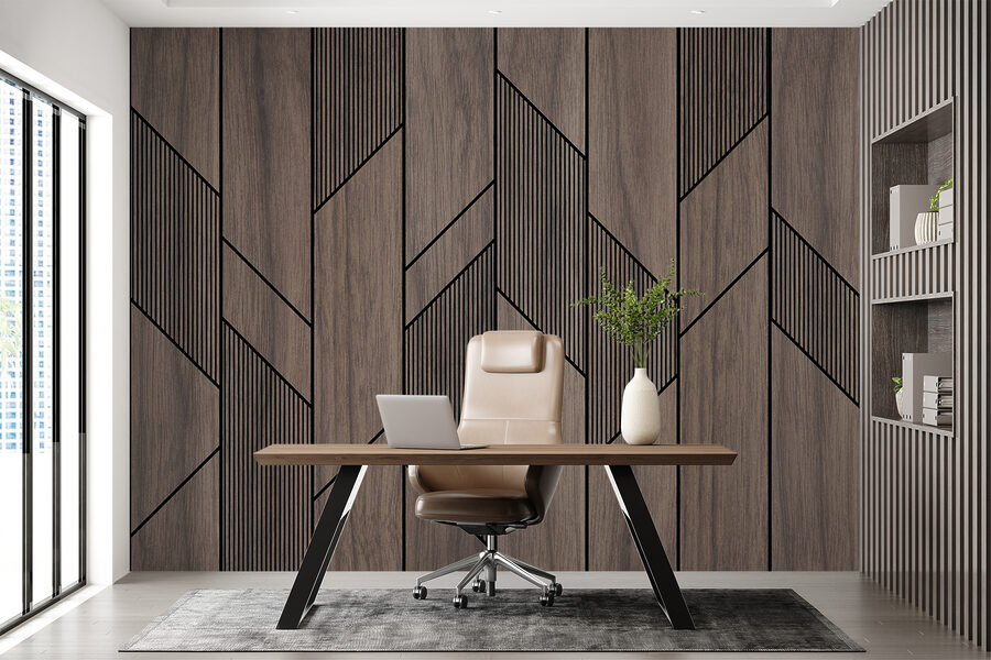 Wall murals A wood paneling with black lines - Image 8