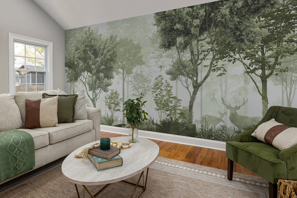 A forest with trees and plants