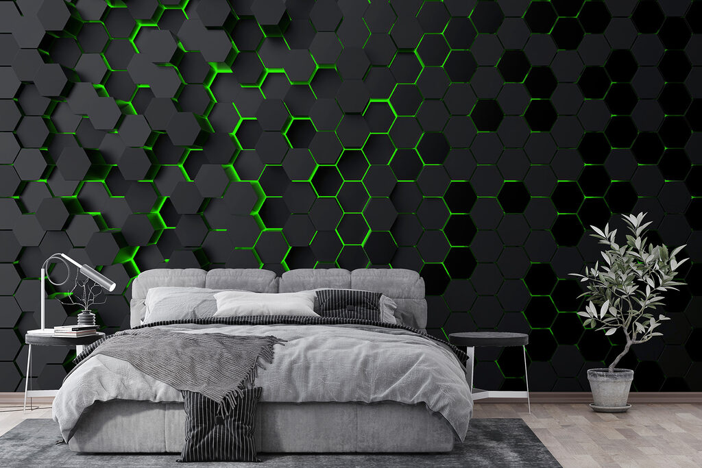 A black hexagons with green lights u93618v1pib6mr 1024x683 - A black hexagons with green lights