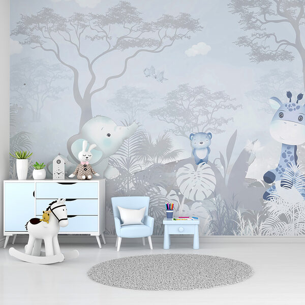A group of animals in a forest A group of animals in a forest